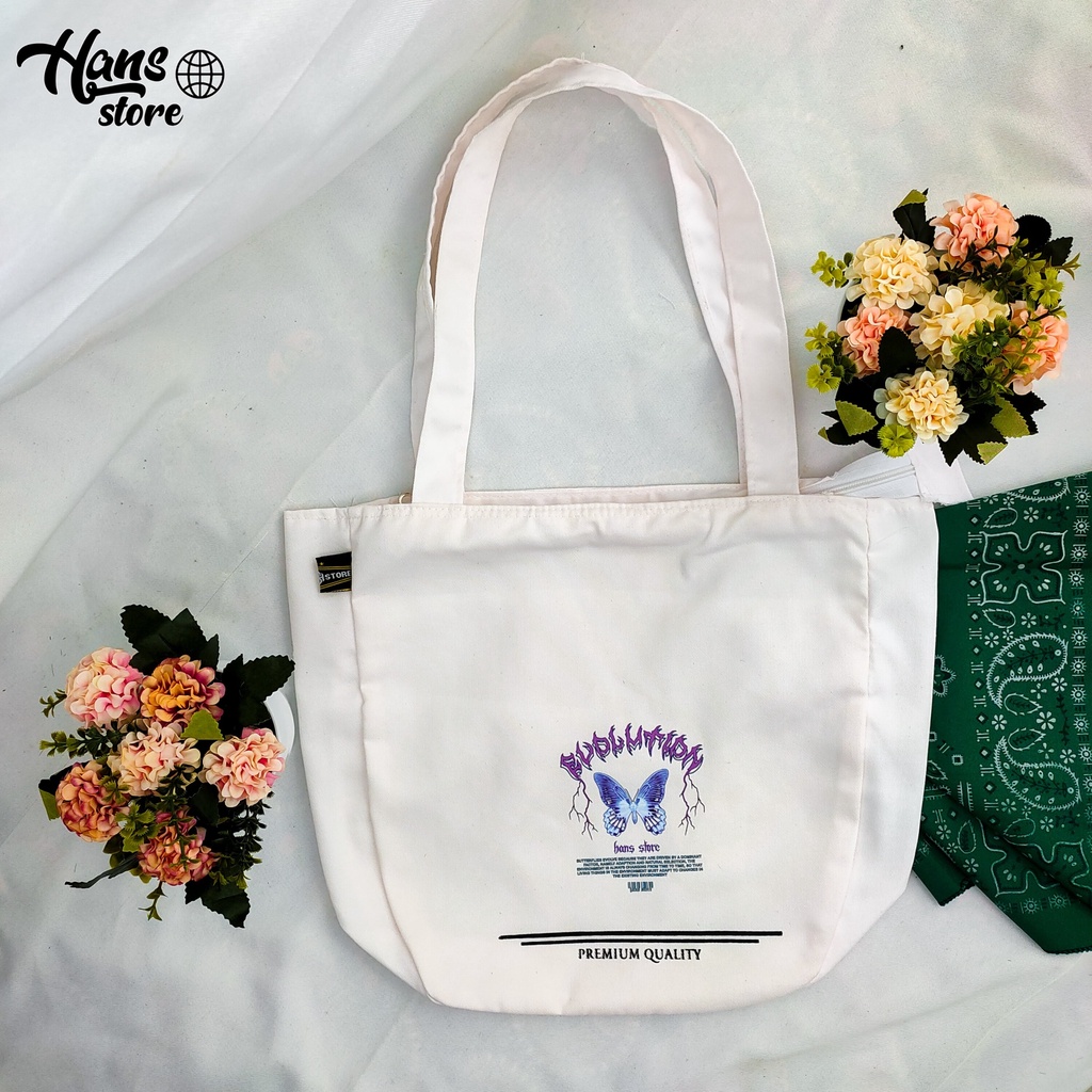 Tote Bag eastetic Kanvas tebal Resleting Tote Bag Premium original HANS