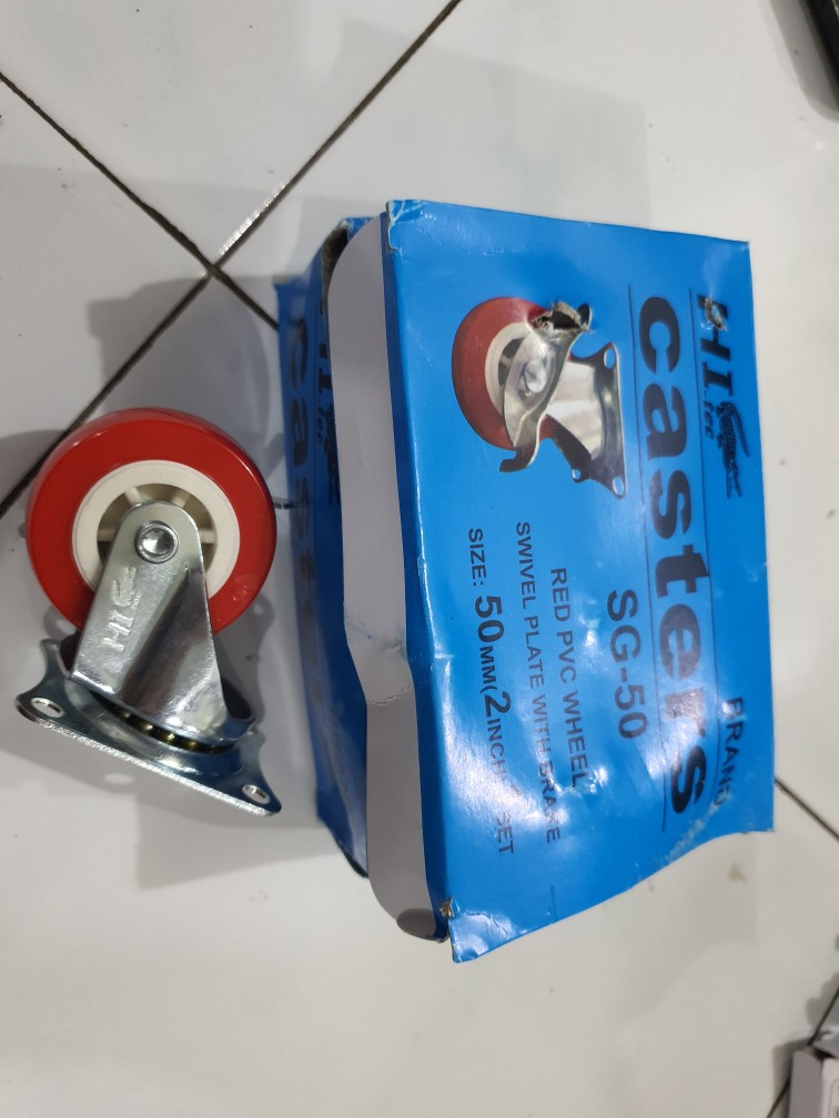 Roda Troli Kulkas Lemari Meja Kecil Karet Nilon Rem 2 Inch Merah