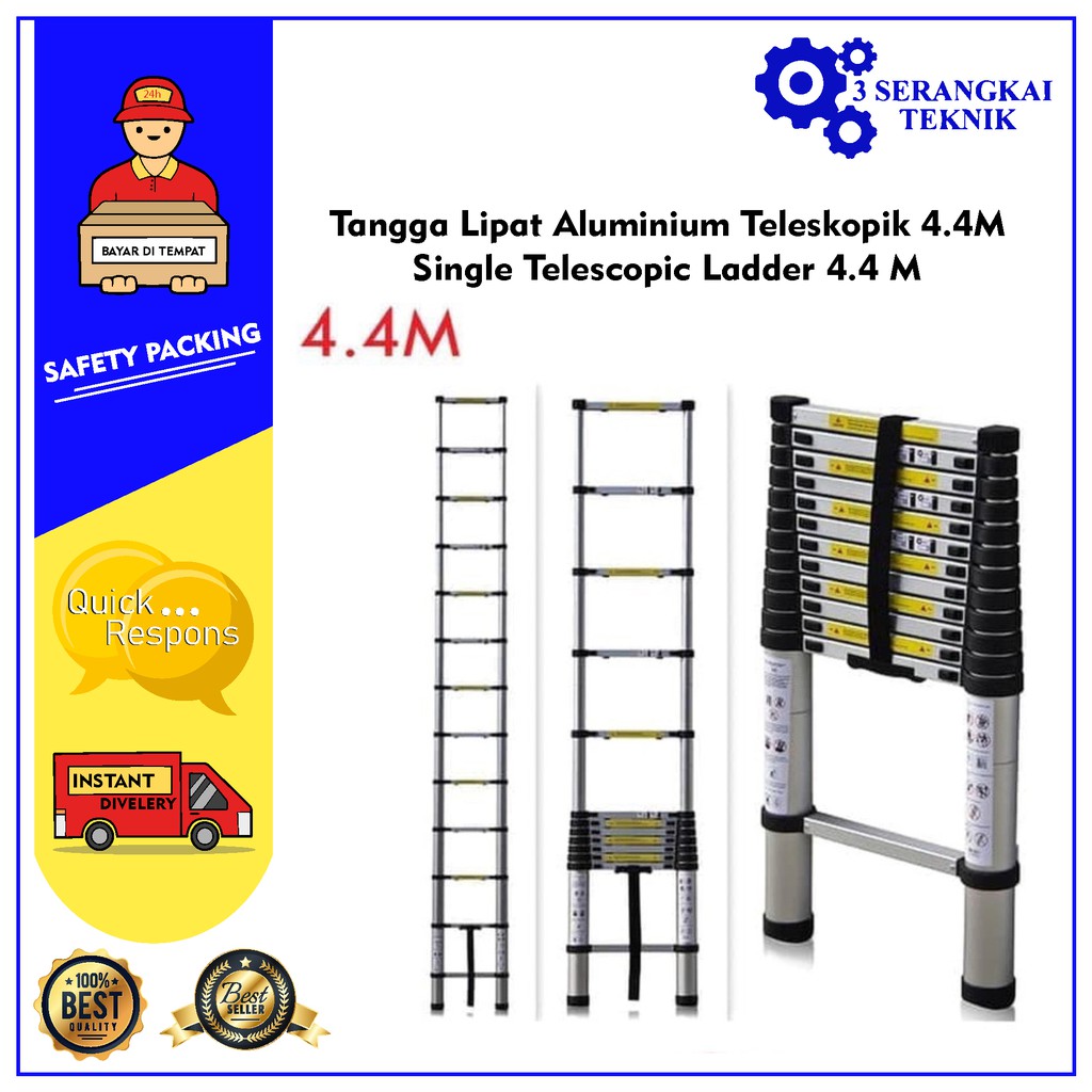 Tangga Lipat Aluminium Teleskopik 4.4M Single Telescopic Ladder 4.4 M - 4.4M