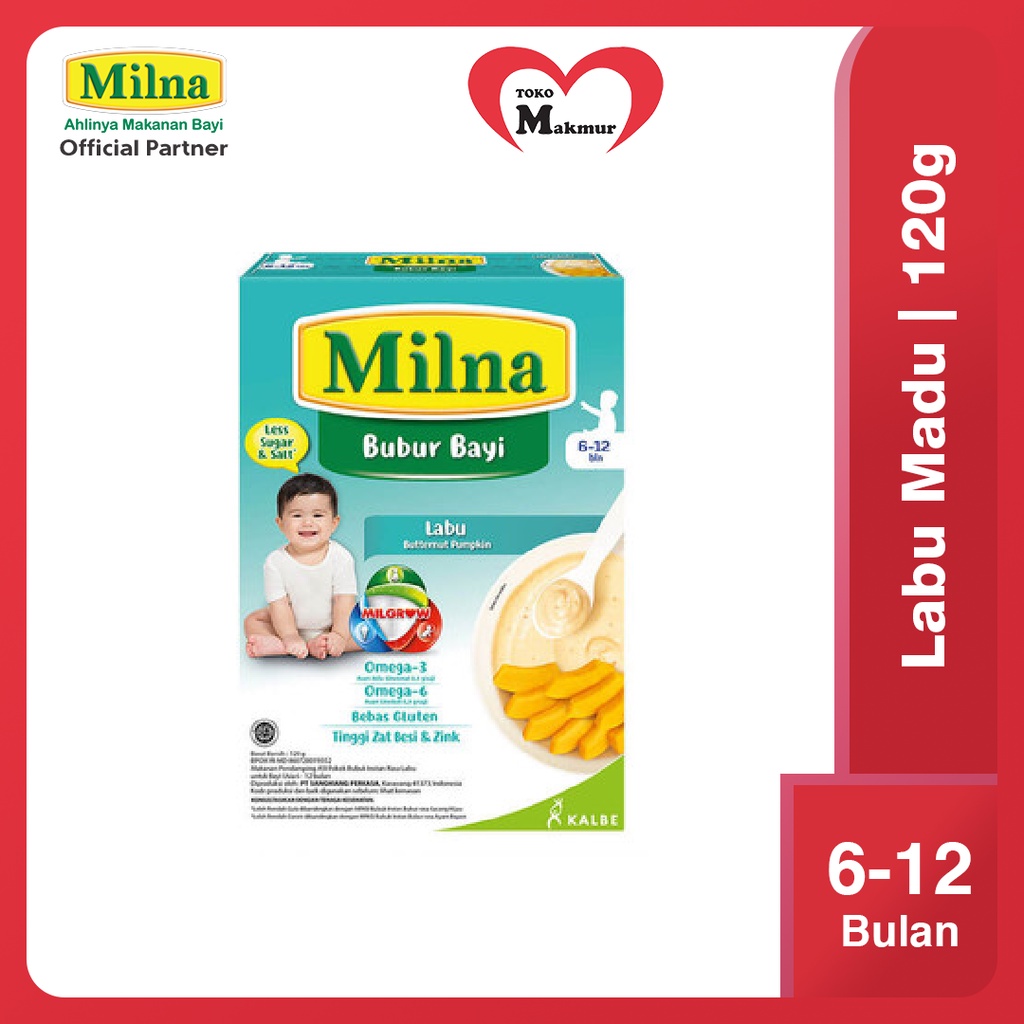 Milna Bubur Bayi 6+ Beras Merah - Sup Ayam Wortel - Tim Hati Ayam Bayam - Sup Daging Brokoli - Labu 120 Gram / Toko Makmur Online