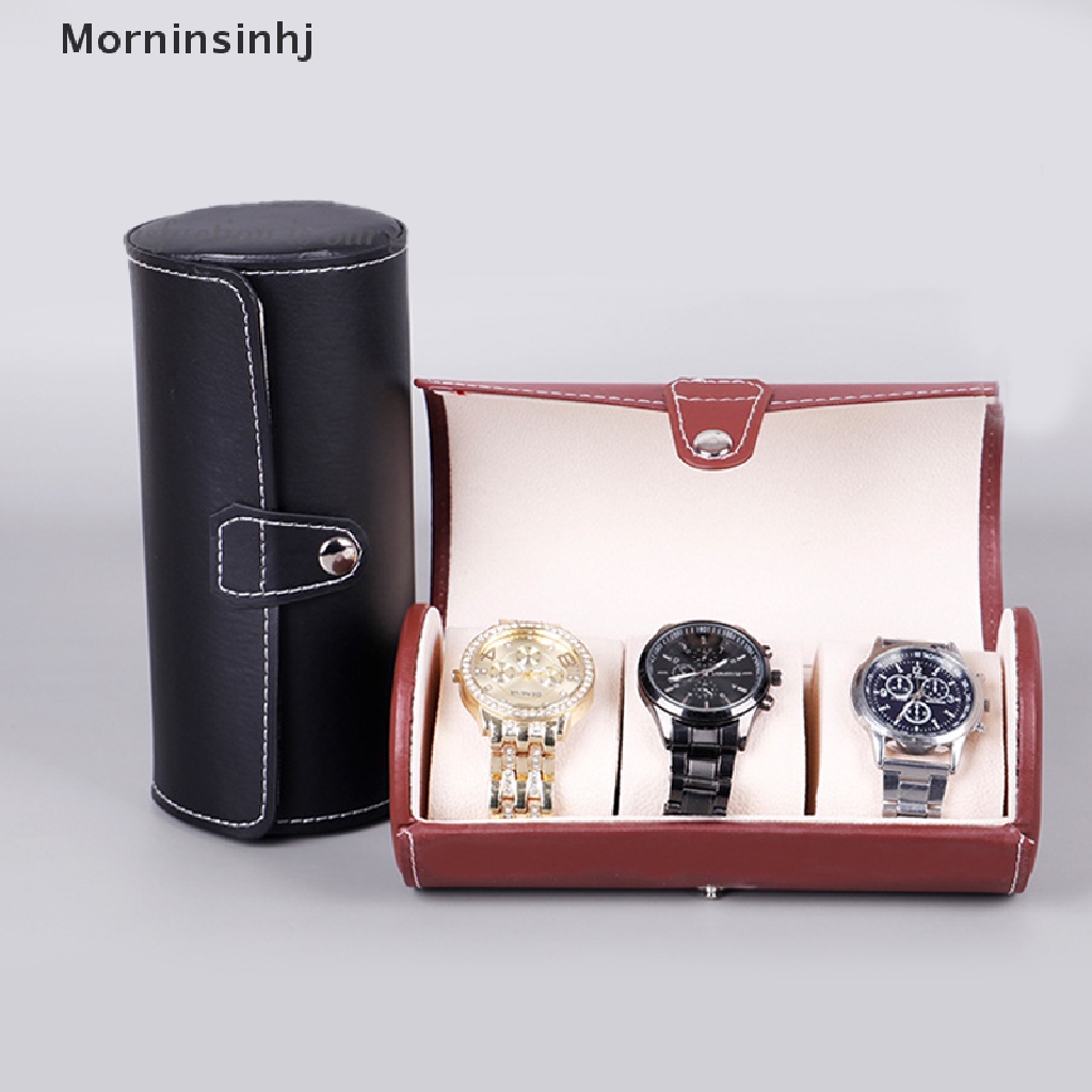 Mornin Kotak Penyimpanan / Display Jam Tangan 3 Slot Model Gulung Bahan Kulit Gaya Vintage Untuk Travel