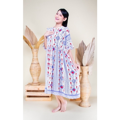 Daster Rayon Busui Friendly - Baju Tidur Piyama Wanita Baju Menyusui Motif Bunga