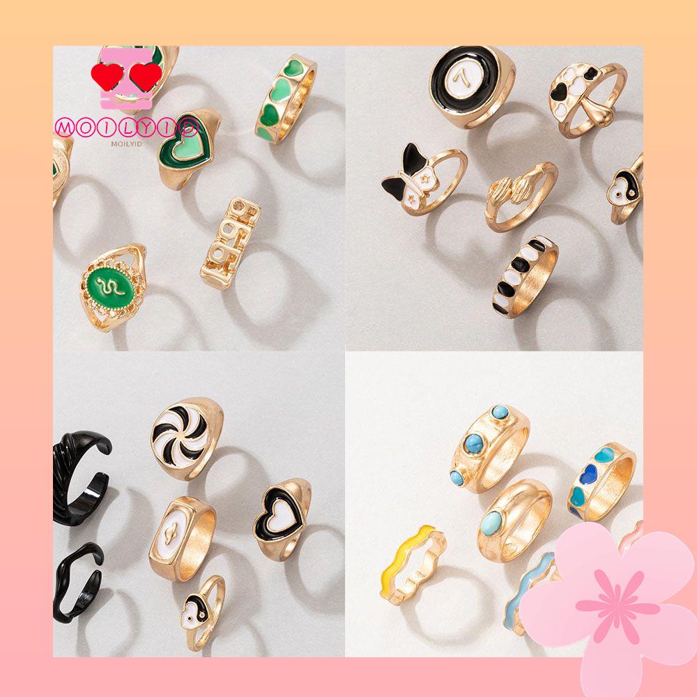 Jual Moily 6Pcs Party Double Layer Heart Valentine's Day Gift Enamel Ring  Opening Metal Ring Women's Fashion Flower Tai Chi Jewelry Simplicity  Vintage Dripping Oil Color | Shopee Indonesia