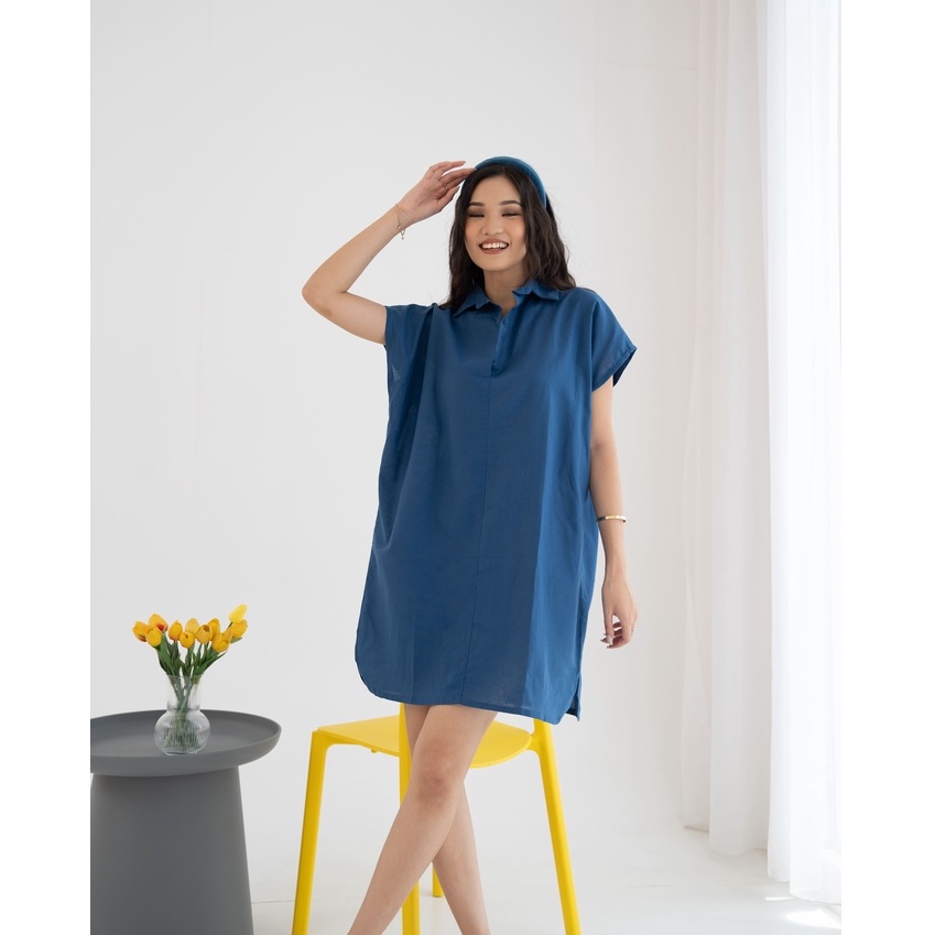 Pomona Linen Dress - Dress Casual Wanita - Korean Style