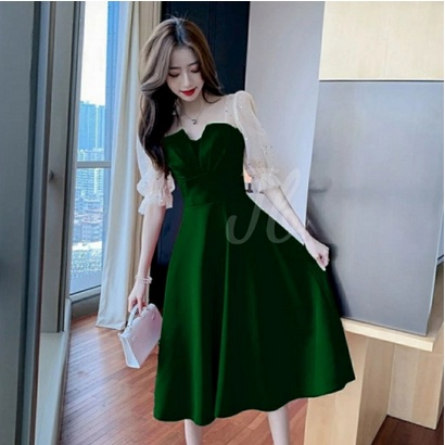 Baju Dress Pesta Natal Imlek Wanita Remaja Korea Import Murah Kekinian Terbaru 2021 Party Dress Bhan Brokat Tile Kimnara M