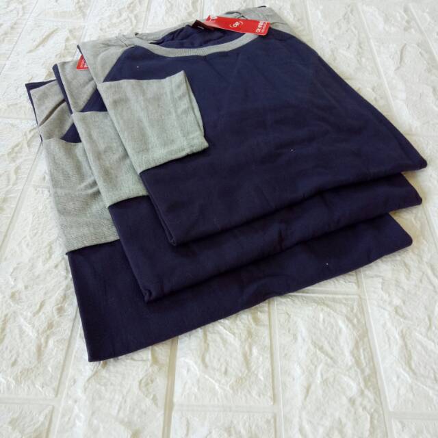 Kaos polos raglan DONGKER/NAVY-ABU MISTY lengan PANJANG uk M L XL XXL