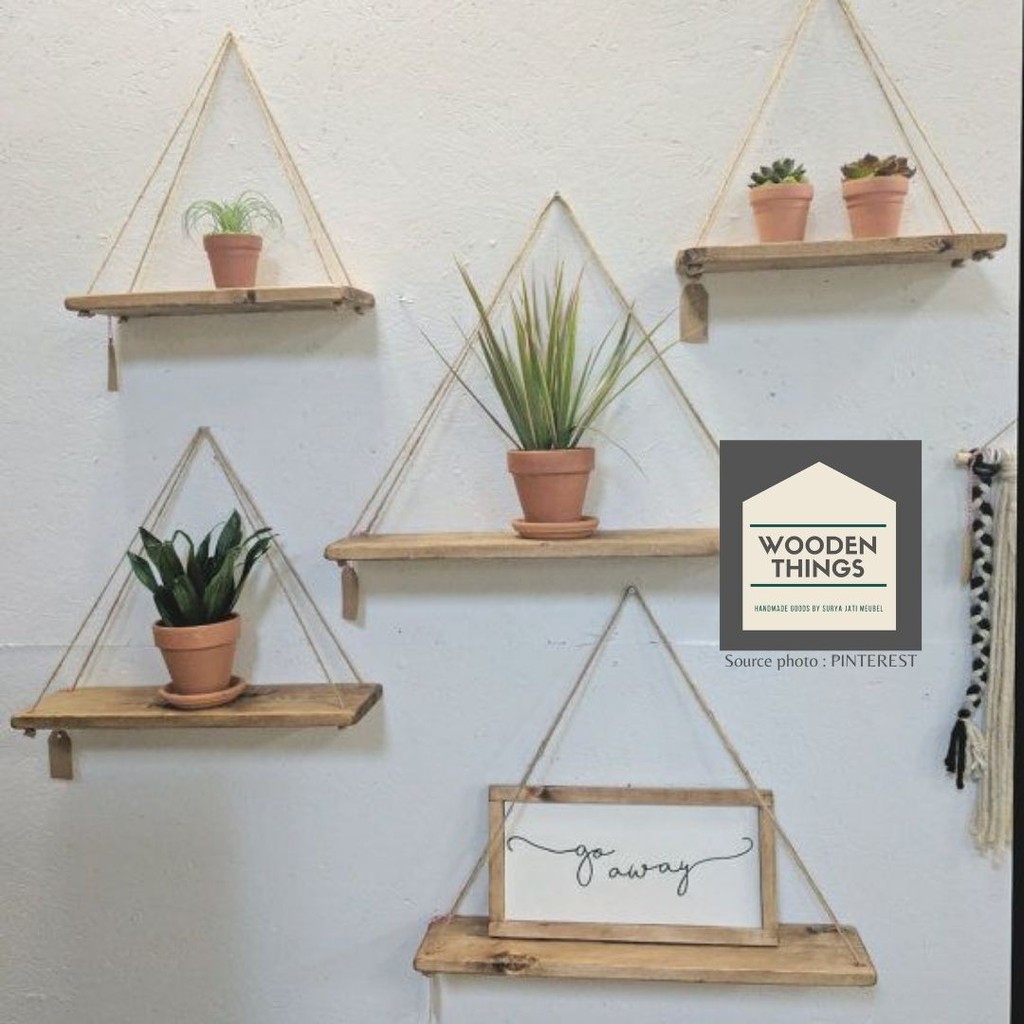 Gantungan Tali Goni Papan Kayu Jati Belanda (ex Palet) untuk dekorasi, gantungan pot, buku dll