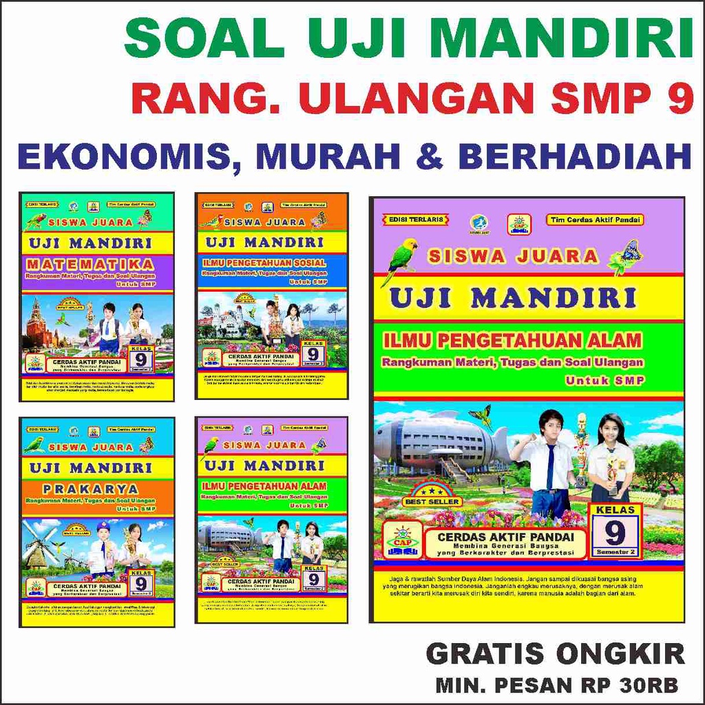 BUKU SOAL Evaluasi Ulaqngan UJI MANDIRI SMP 9 Ekonomis Murah & Berhadiah. LKS SISWA JUARA RANGKUMAN 