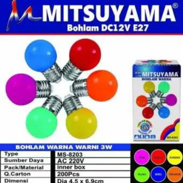 Bohlam Lampu LED Merah/kuning/hijau/biru/pink  3watt MITSUYAMA