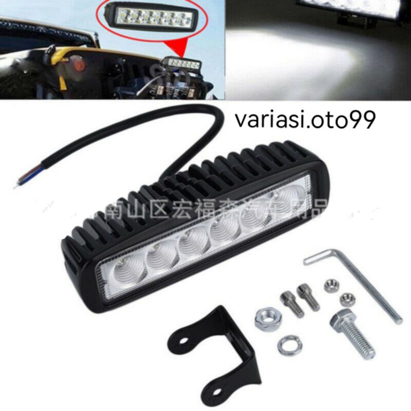 LAMPU TEMBAK SOROT LED BAR CREE 6MATA 18W 12V-24V LAMPU LED MOTOR DAN MOBIL