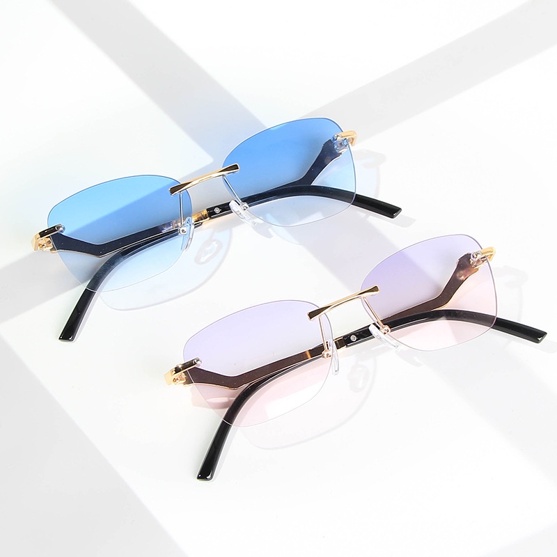 Europe and America Rimless Sunglasses Wave Leg Metal Frame Glasses Women Men