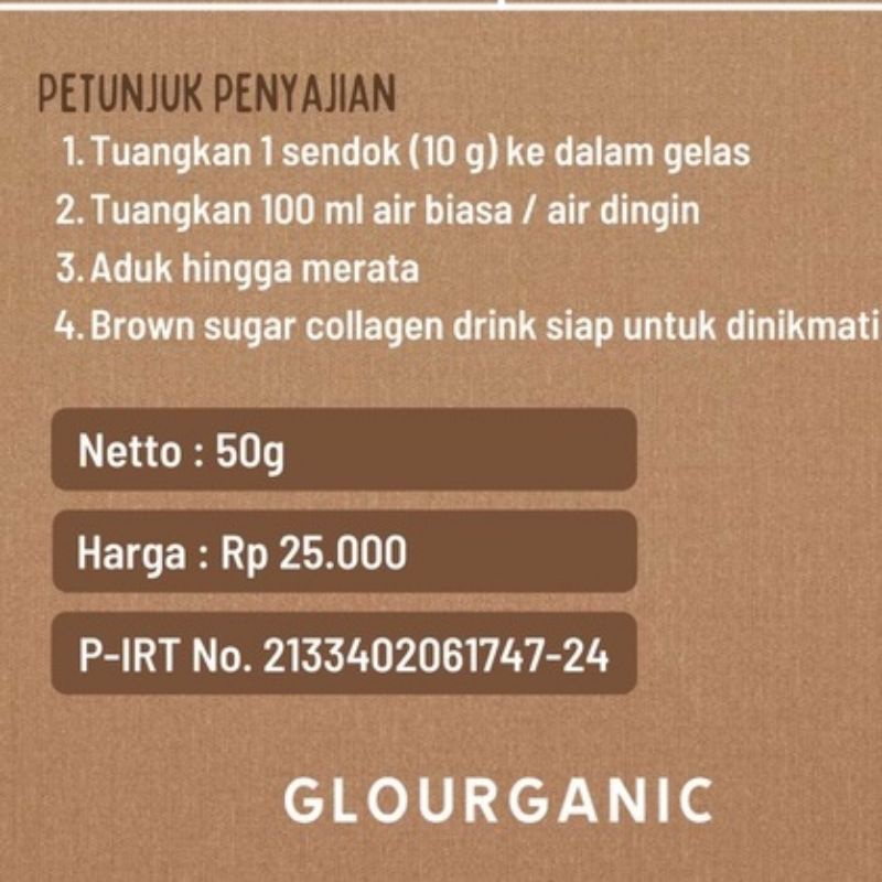 BPOM COLLAGEN DRINK BROWN SUGAR GLOURGANIC COLLAGEN GLOURGANIC