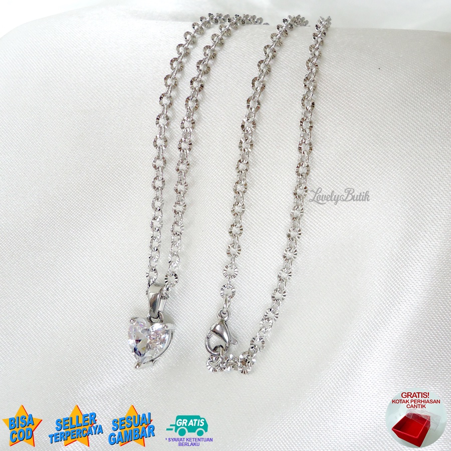 Lovelybutik Kalung Titanium Wanita Asli Anti Karat M1n1 Heart Kalung Anti Luntur Korea Model Terbaru Bonus Kotak Perhiasan