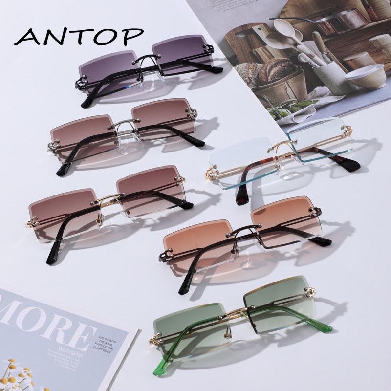 Korea Kacamata Wanita Gradien Persegi Aksesoris Kacamata Fashion Tanpa Bingkai ANTOP
