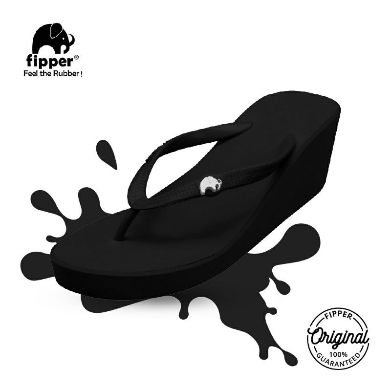 FIPPER WEDGES 7CM BLACK - sandal japit wanita