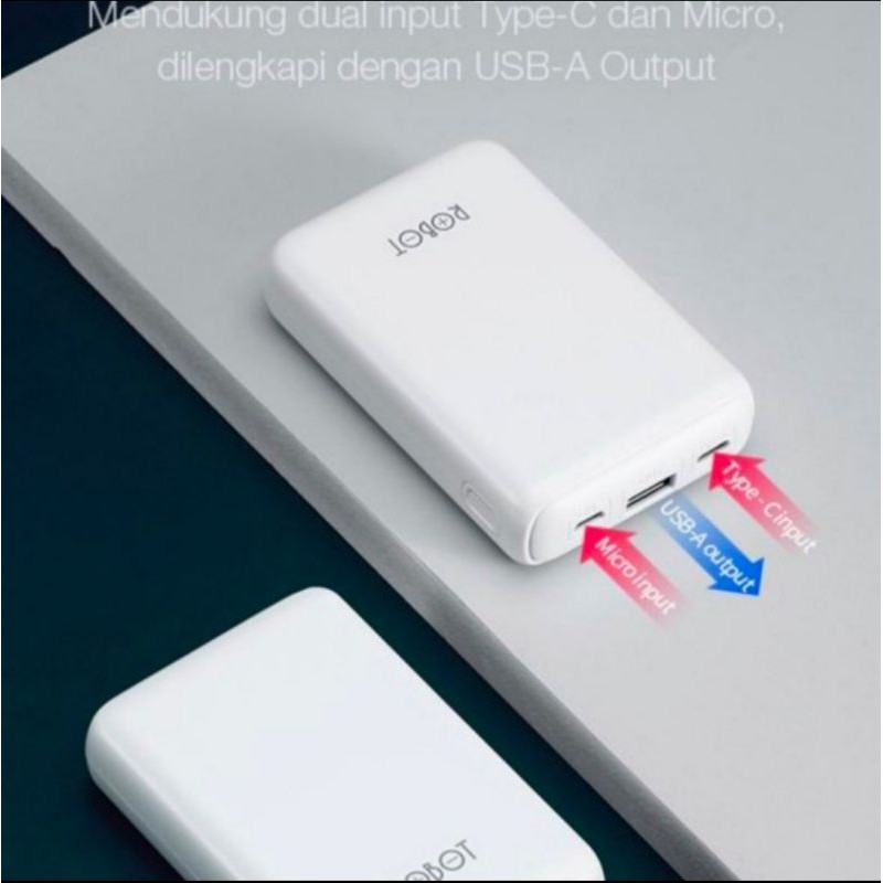 ROBOT  RT10 10000mAh  Micro-Type C Input Super Mini LEDlight PowerBank original 100% dan bergaransi