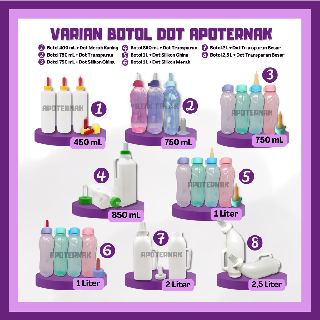 GROSIR Botol 750 mL + Dot Transparan DOT KAMBING SAPI KERBAU DOMBA KUDA  | Apoternak