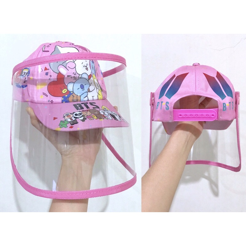 Topi corona anak face shield warna warni premium / Kids Protection Hat / topi mika anak motif