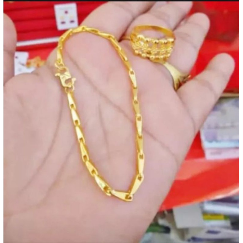 gelang padi freen cincin rantai titanium gold anti karat berlapis emas 24k