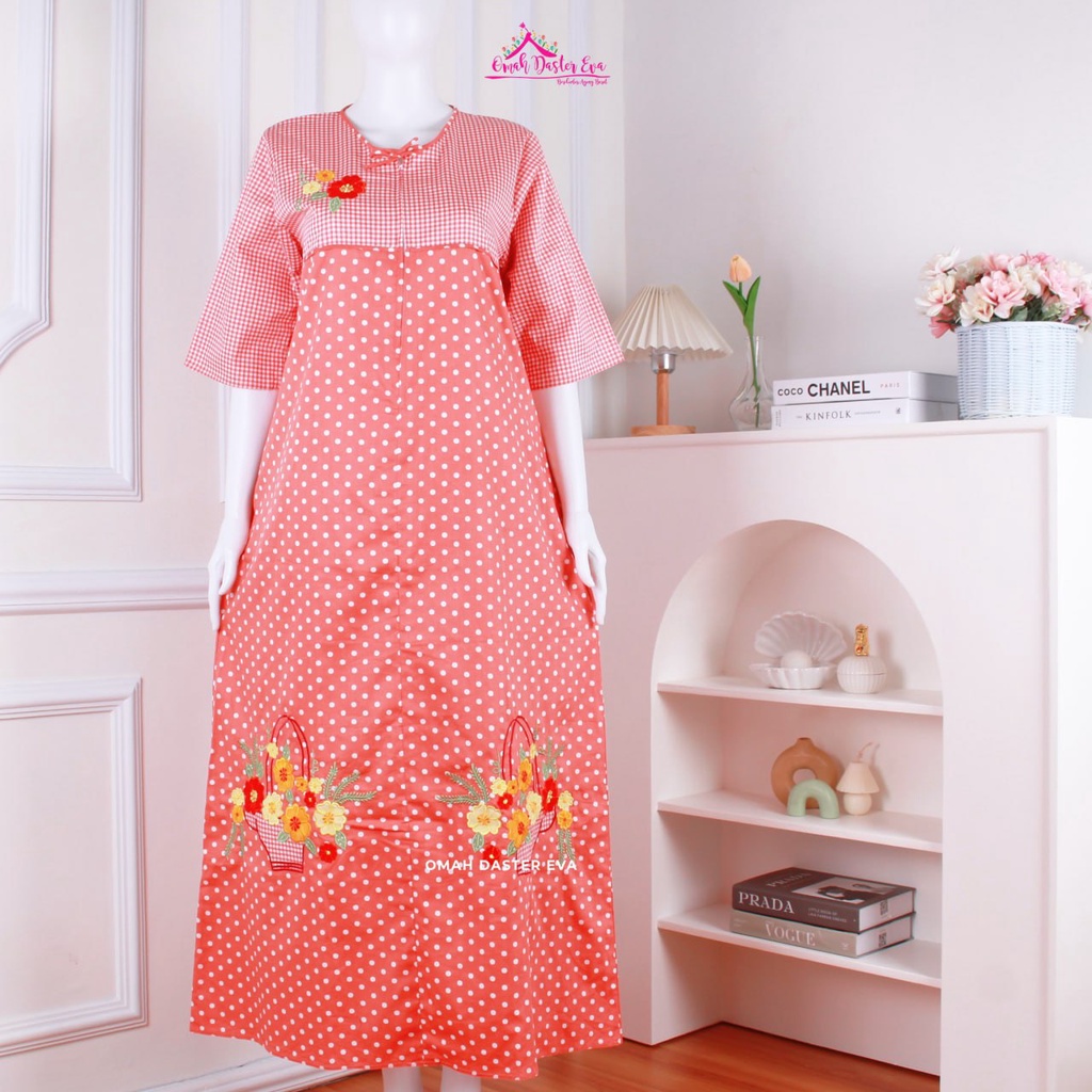 Daster Panjang Coral Lengan Sesiku Bordir Original Omah Daster Eva Busui Friendly