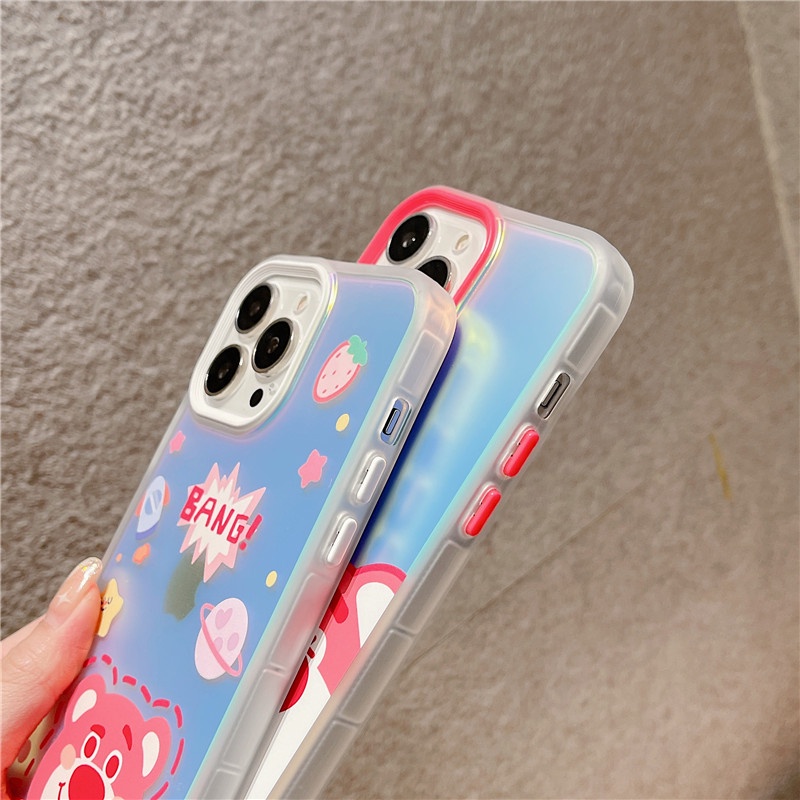 Casing iphone 11 12 13PROMAX X XS XR XSMAX 7 / 8plus shockproof Motif Beruang Strawberry