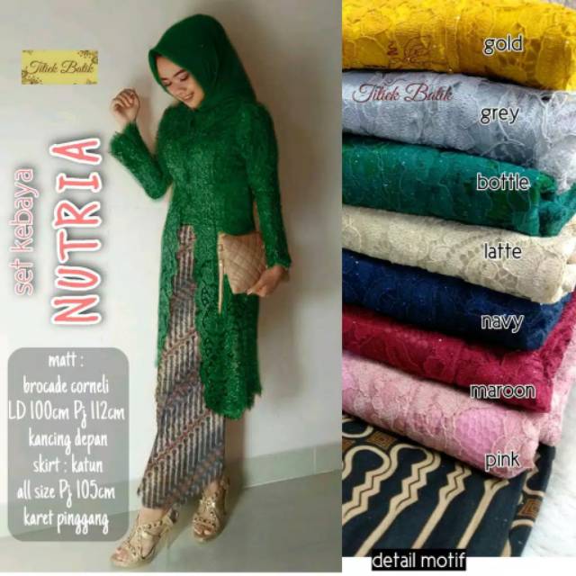 Setelan kebaya kondangan brokat jumbo nutria Asmara gown #1 ORIGINAL BEST SELLER READY JUMBO LD #120 DAHLIANA SET KEBAYA NUTRIA SET BROKAT BRUKAT ROK MOTIF LURIK PESTA KONDANGAN BRIDESMAID HIJAU BOTOL Baju Gamis Brokat Kebaya Batik Murah Pesta Kondangan-2