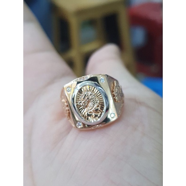 cincin cowo/pria ukir dragon emas 750