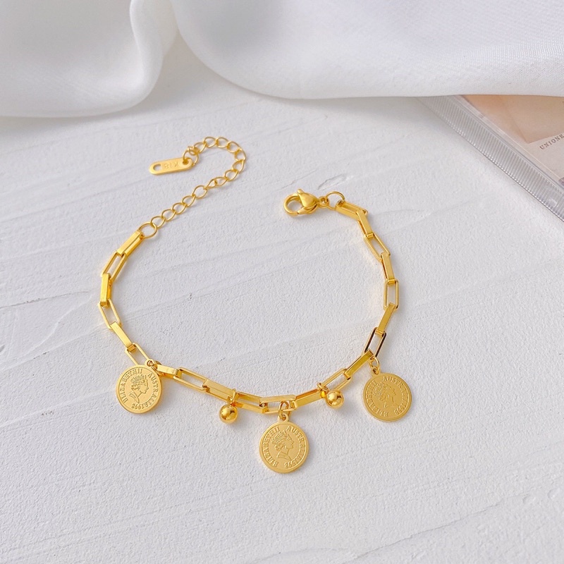 Gelang Titanium Gold 18K Koin Elisabet Ratu Fashion Style Premium