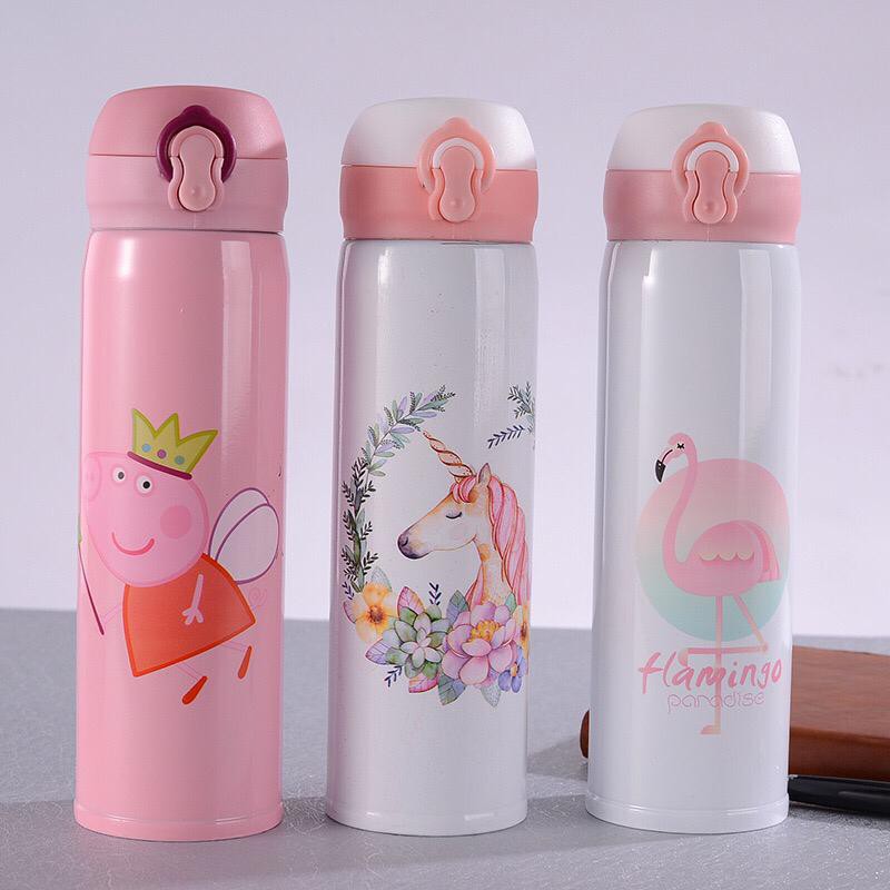 Termos Air Panas Motif Karakter Flamingo dan Unicorn 500Ml Vacuum Flask - Termos Air Panas Dingin