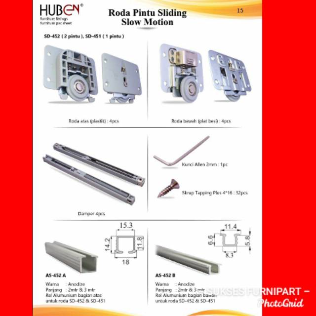 Rel Roda pintu Sliding slow motion HUBEN SD-452  rel 2 meter