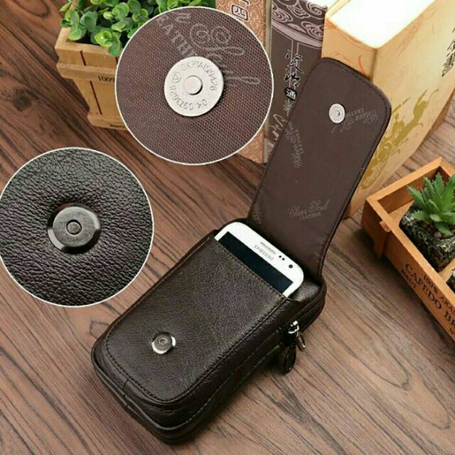 dompet hp pinggang pria 3 ruang - sarung handphone hpo kulit cheer soul 2378 tinggi 16cm