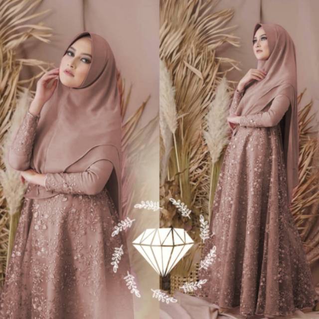 Gamis Syahrini BROKAT terbaru pesta kekinian ceruty polos Kaffa Size M L XL XXL BUSAI INDIA