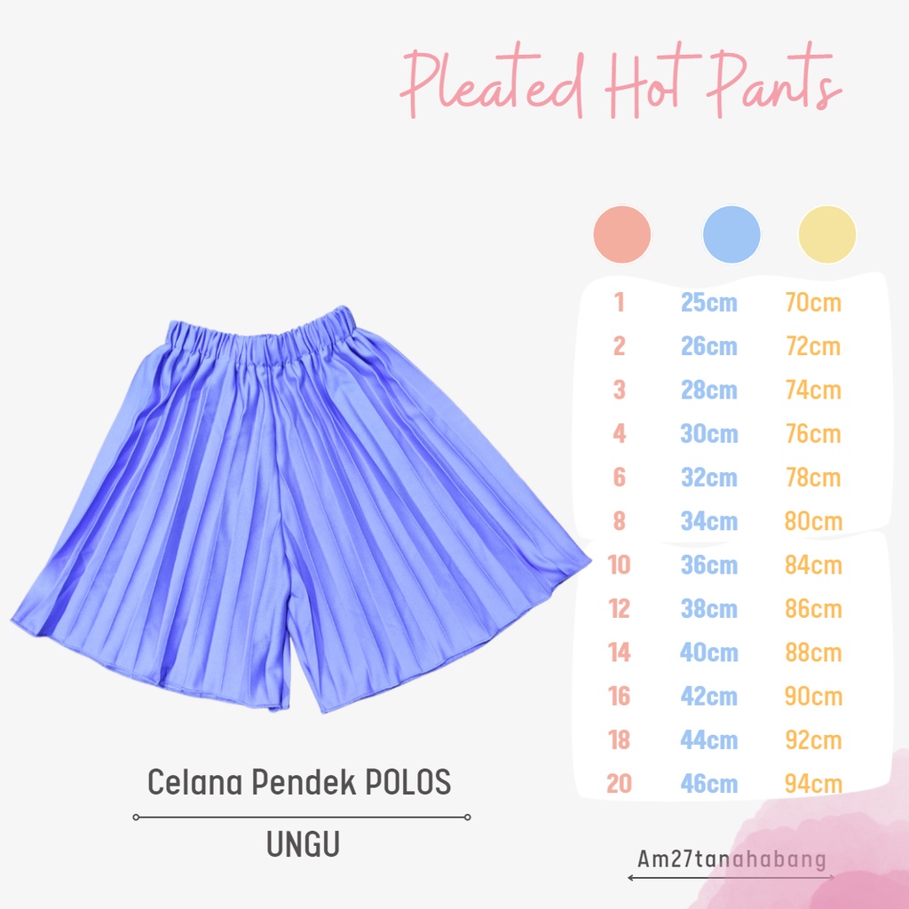 Celana Pendek Plisket POLOS Anak 1-12 tahun Pleated Pants - C007 NCAM