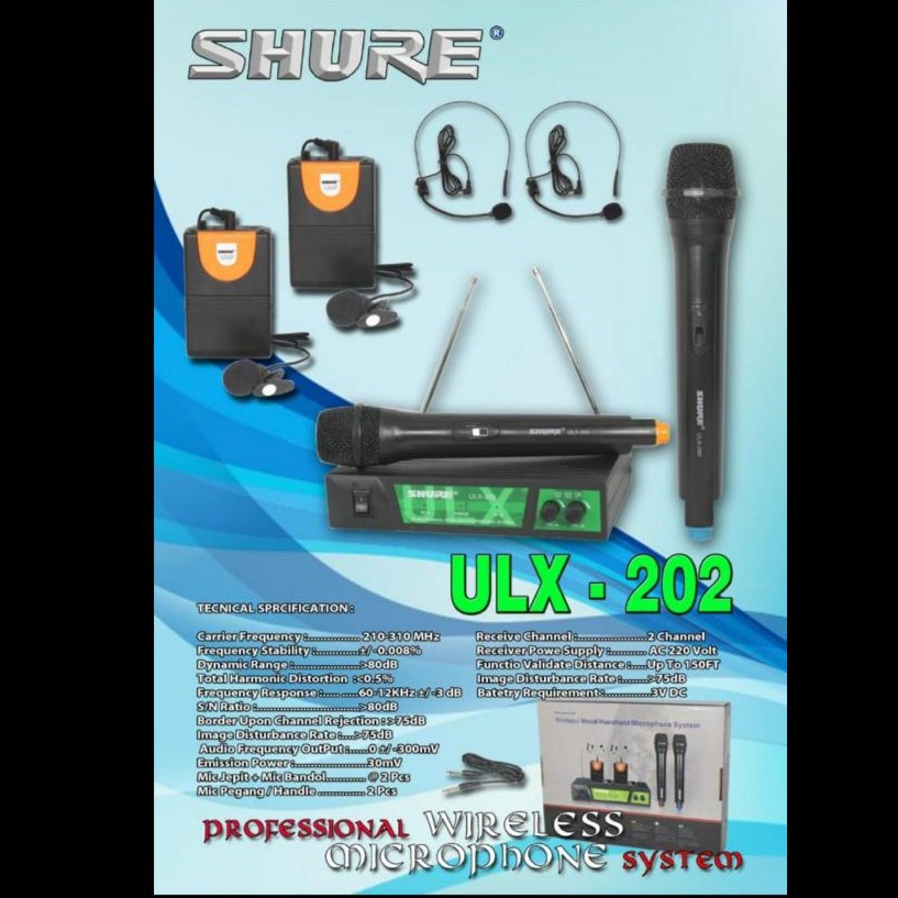 MIC WIRELESS SHURE ULX 202 DOUBLE HANDLE CLIP ON DAN HEADSET