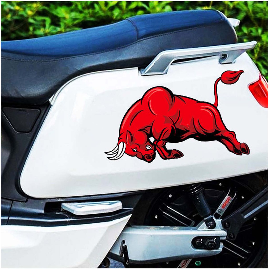 Stiker Dinding Desain Kartun Kepala Banteng Warna Merah Bahan Vinyl Untuk Dekorasi Mobil