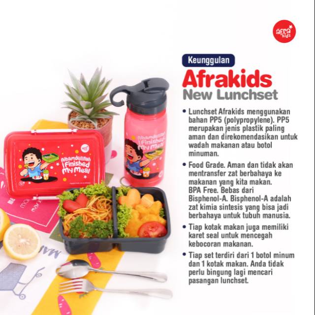 New Lunchset Afrakids ( Tempat bekal makan dan minum Anak)