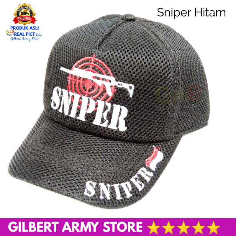 Topi jaring Sniper Hitam Bordir GILBERT ARMY STORE Tactical Hat Pria Terbaru