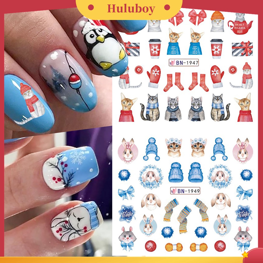Huluboy Huluboy♡ Stiker Kuku 3D Motif Snowflake Natal Warna-Warni Untuk Manicure