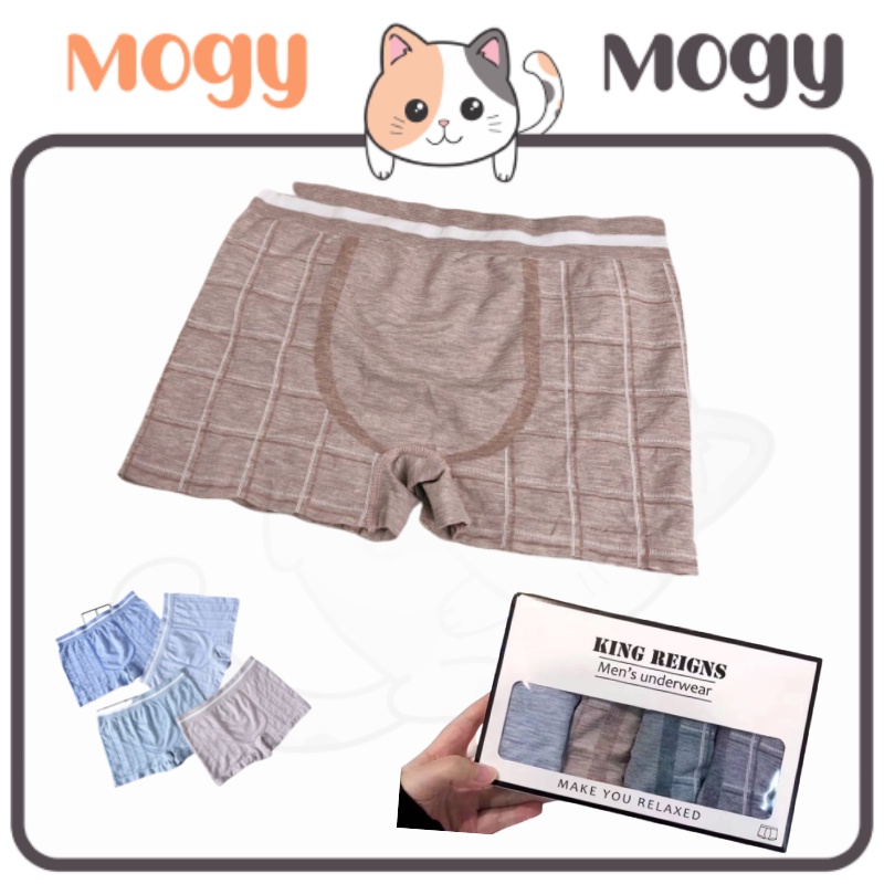 MOGYMOGY W242  Boxer pria Celana dalam yang nyaman Seamless Boxer  high quality CD pria [Set Kotak 4pcs]