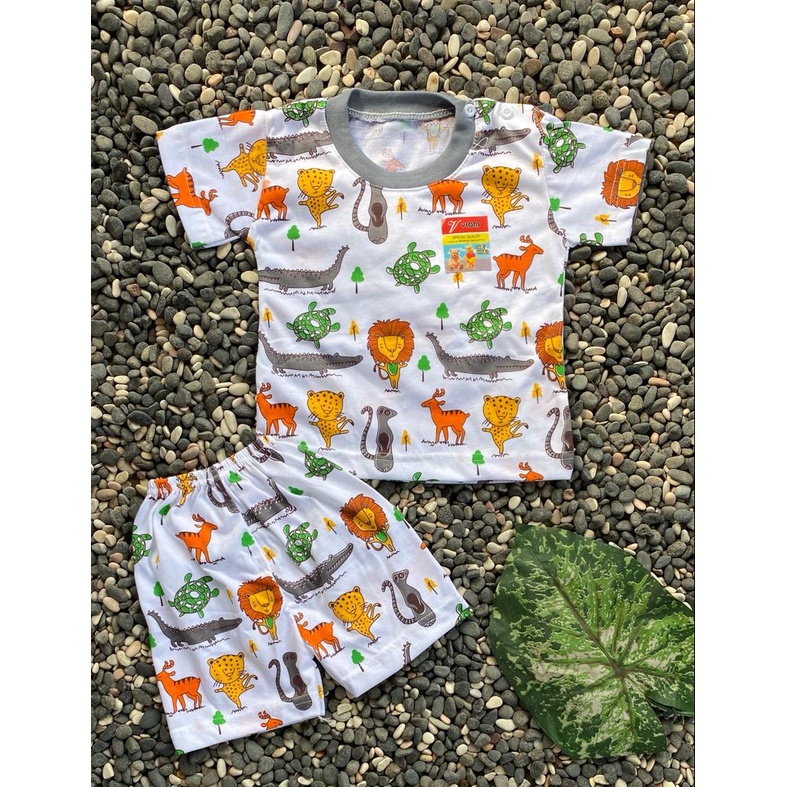 stelan baju bayi lucu murah motif animal setelan PENDEK 3-18bulan(one size)