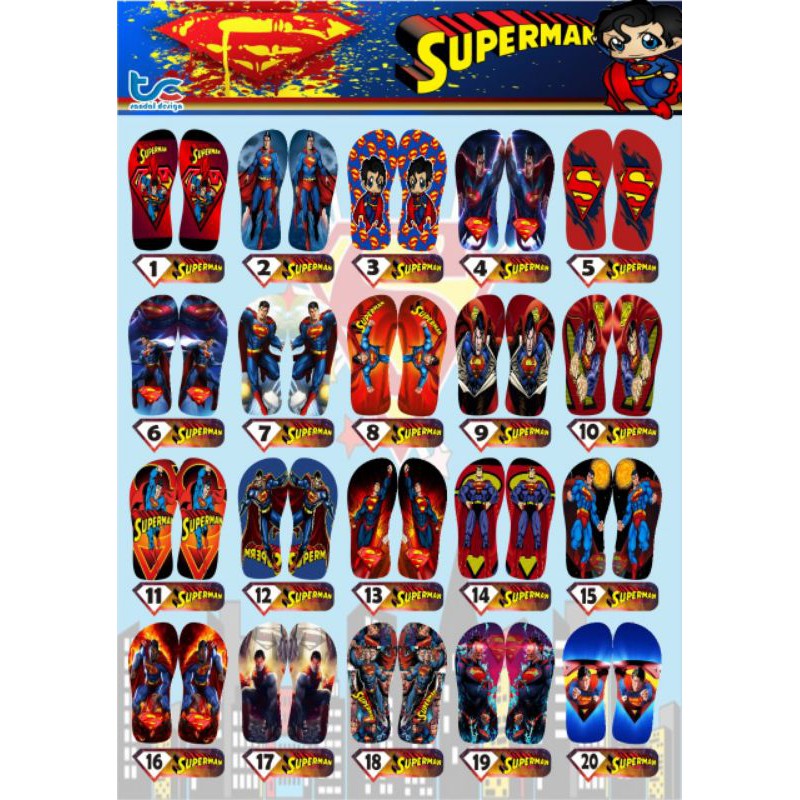 SANDAL CUATOM NAMA KARAKTER SUPERMAN ANAK/DEWASA FREE CUSTOM SUKA SUKA