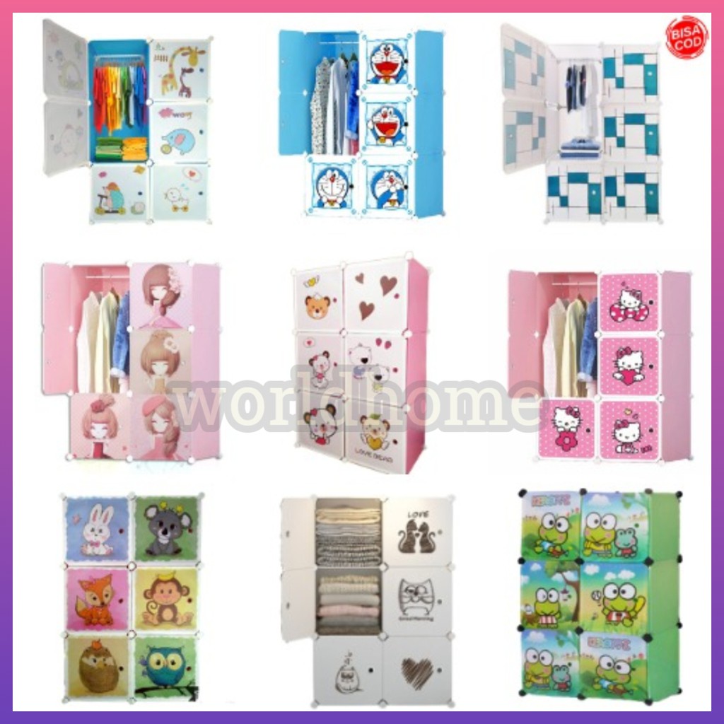 Lemari Pakaian Plastik Baju Anak dan Dewasa  6 Susun Bermotif Lucu Portable - Worldhome