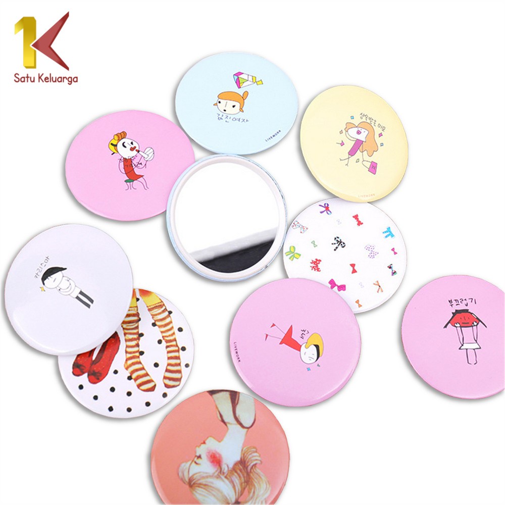 Cermin Kaca Bulat Kecil Mini Cool ZamZam K53 Cermin Rias Mini Karakter Motif Kartun Colorful / Cermin Saku Travelling Mini Portable