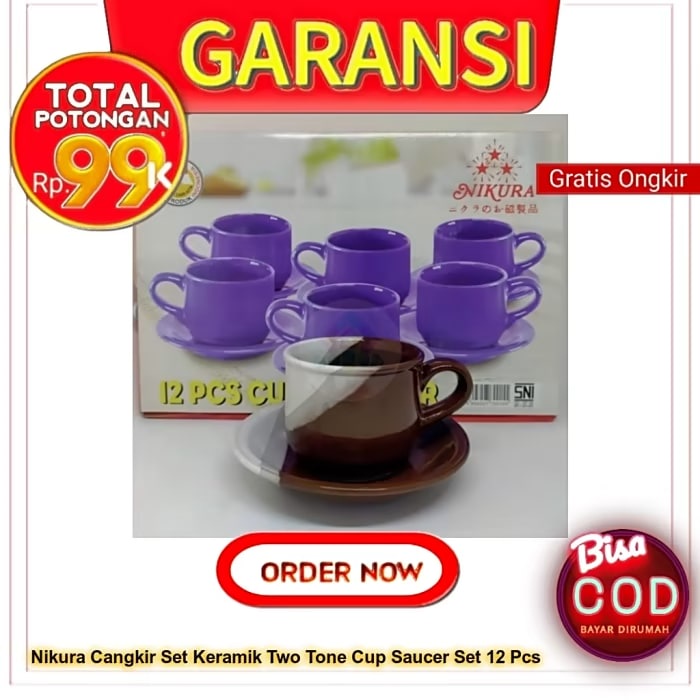 Nikura Cangkir Set Keramik Two Tone Cup Saucer Set 12 Pcs