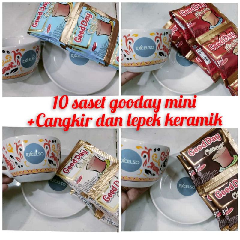 

10pcs kopi good day+lepek+cangkir exlecso