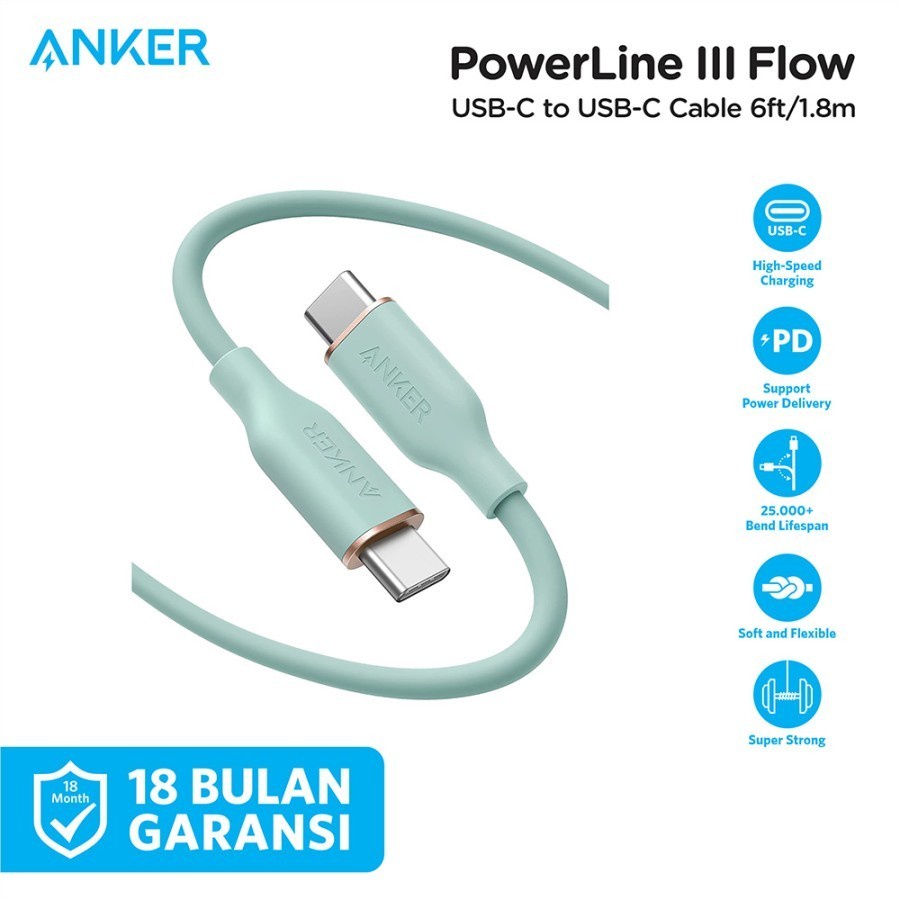 Anker Powerline III Flow 100W USB-C to USB-C 6FT Data Cable - A8553