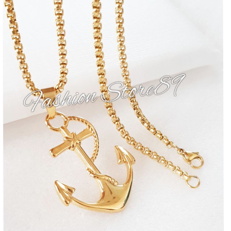 Kalung Jangkar Titanium Rantai Holo Impor Antikarat Gold Perhiasan Antikarat Fashion Jangkar Titanium Impor Pria wanita