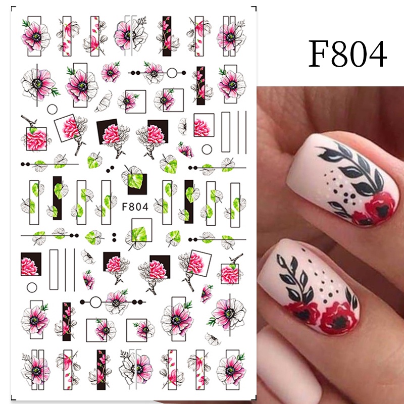 1 Pc Stiker Kuku 3d Motif Bunga Daun Abstrak Untuk Dekorasi Nail Art