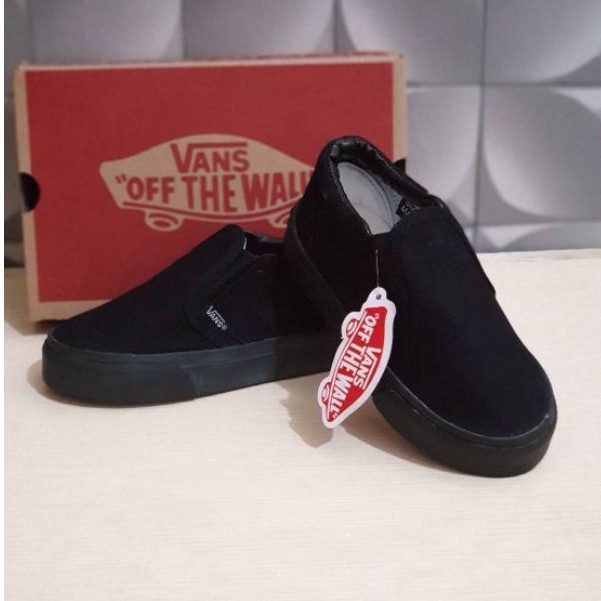 Sepatu Anak Laki laki Vans Slip On Sneakers Kids cowok Grade Original hitam polos good quality casual