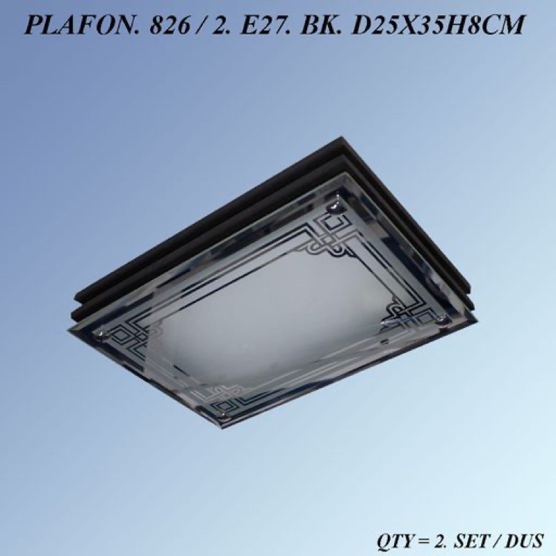 Lampu Plafon Minimalis Kayu Persegi Panjang 2 Lampu 826